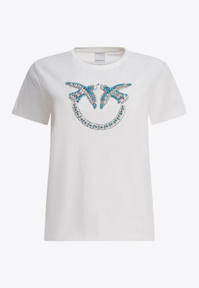 Pinko Embellished Love Birds T-shirt In White