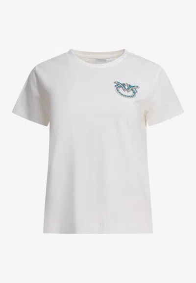 Pinko Embellished Love Birds T-shirt In White
