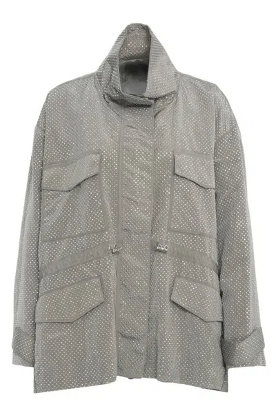 Pinko Embellished Mini Studs Technical Parka In Grey