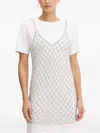 Pinko Embellished-net Mini Dress In Gray