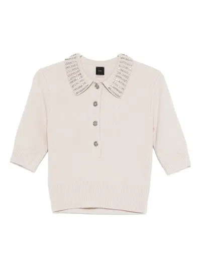Pinko Embellished Polo-neck Top In Gray
