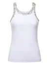 Pinko Ribbed Top With Bejewelled Embellishment In White