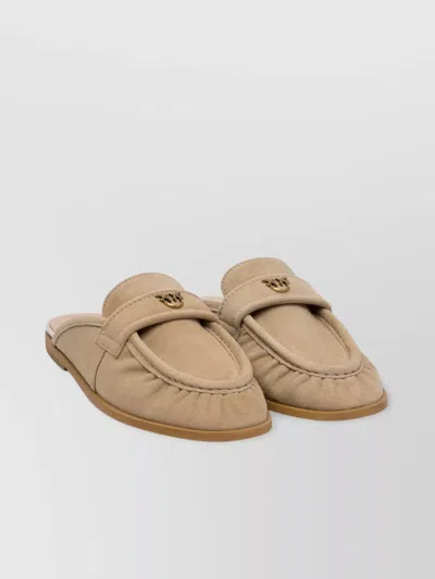 PINKO EMBELLISHED ROUND TOE FLAT SOLE LOAFERS