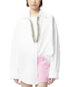 Pinko Button-up White Shirt With Intricate Embellishments In Bright White