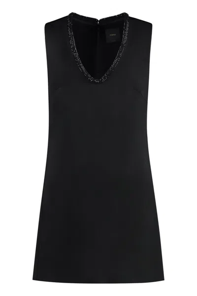 Pinko Mini Dress With Jewel Neck In Black