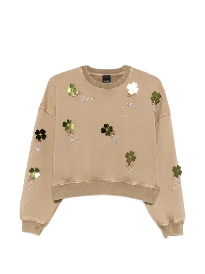 Pinko Embellished Sweater In Brown