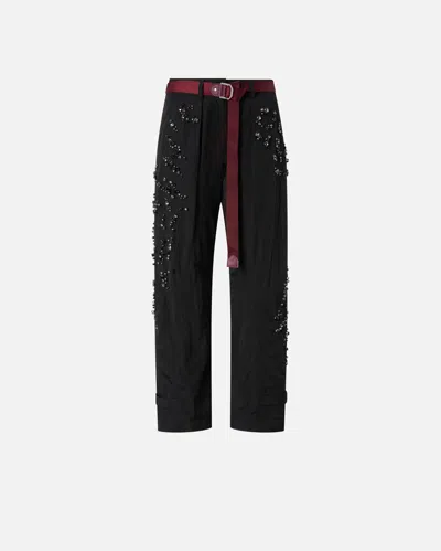 Pinko Embellished Trousers With Contrasting Belt In Black
