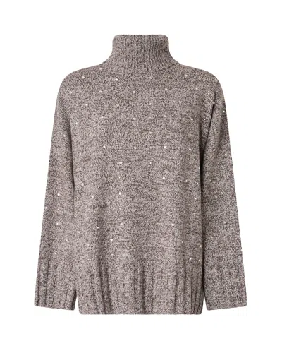 Pinko Embellished Turtleneck Knit Sweater In Mult.bianco/grigio
