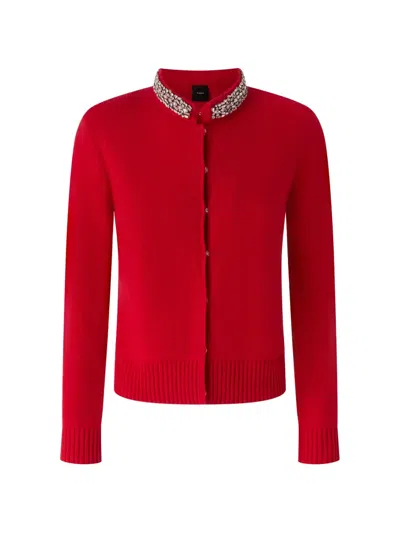 Pinko Embellished-collar Cardigan In Red
