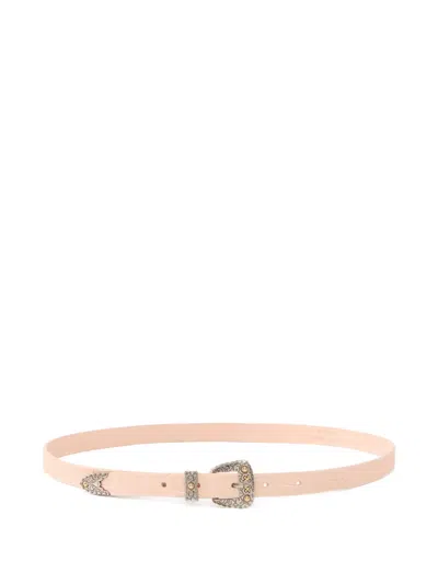 Pinko Embossed Buckle Leather Belt In Pink