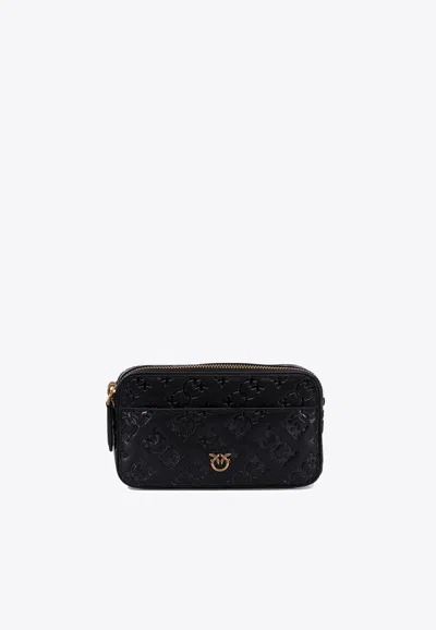 Pinko Embossed Leather Crossbody Bag In Black