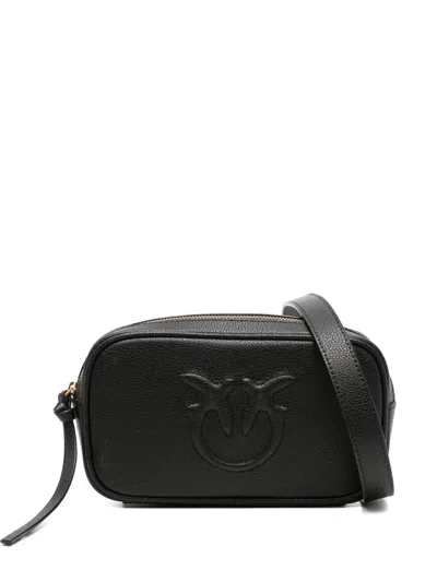 Pinko Embossed-logo Calf Leather Belt Bag In Black