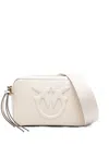Pinko Sleek Rectangular White Leather Shoulder Bag With Embossed Logo In Neutral