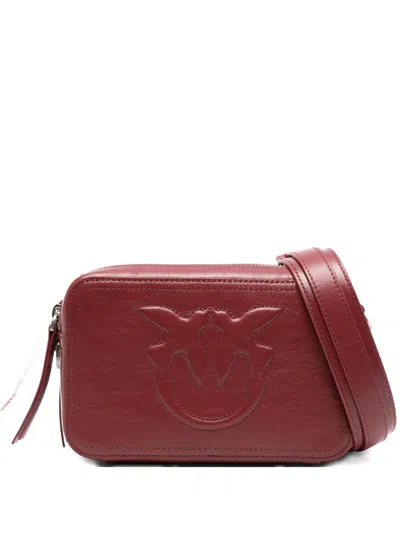 Pinko Embossed-logo Leather Crossbody Bag In Red