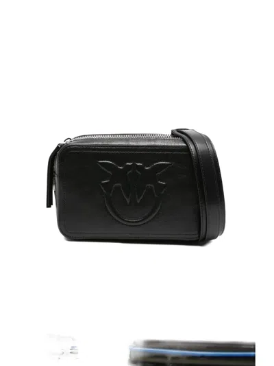 Pinko Embossed-logo Leather Crossbody Bag In Black