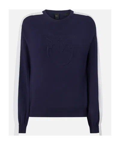 Pinko Embossed Wide-sleeve Round-neck Sweater In Blue