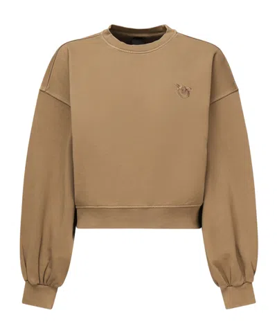 Pinko Cropped Sweatshirt With Logo In Brown