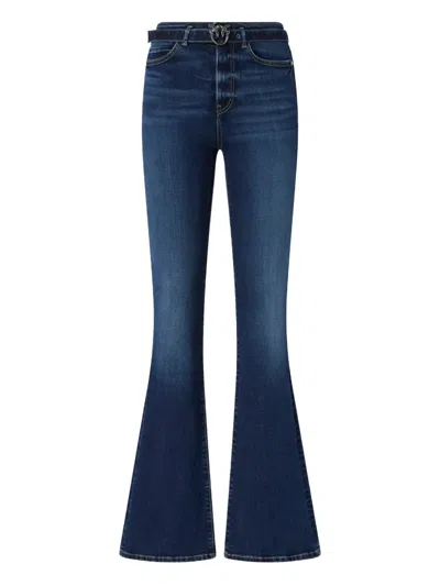 Pinko Embroidered-belt Flare Jeans In Blue