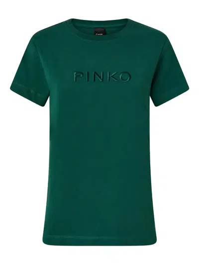 Pinko Embroidered Cotton T-shirt In Green