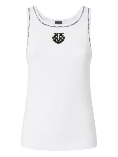Pinko Embroidered-crest Sleeveless Tank Top In White