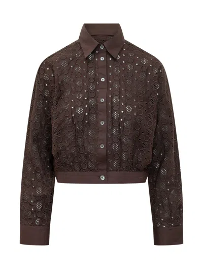 Pinko Embroidered Cut-out Detail Mini Shirt In Marrone