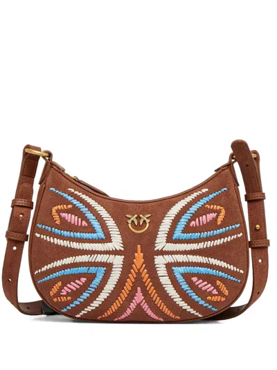 Pinko Embroidered-embellishments Cross Body Bag In Brown