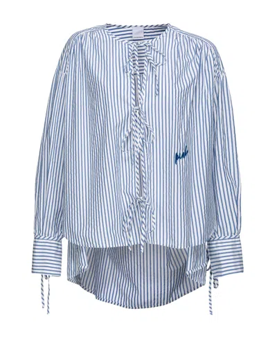 Pinko Embroidered-logo Striped Shirt In Blue