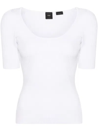 Pinko Embroidered-logo U-neck T-shirt In White