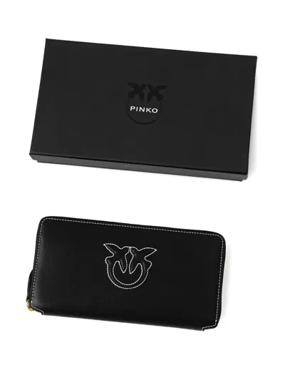 Pinko Embroidered-logo Wallet In Black