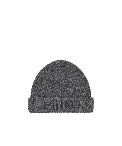 Pinko Embroidered-logo Wool Beanie In Black