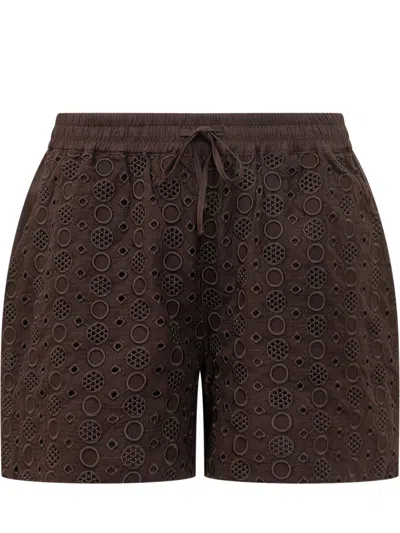 Pinko Embroidered Mini Shorts With Elegant Detailing In Marrone