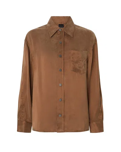 Pinko Embroidered Pocket Silk Shirt In Brown