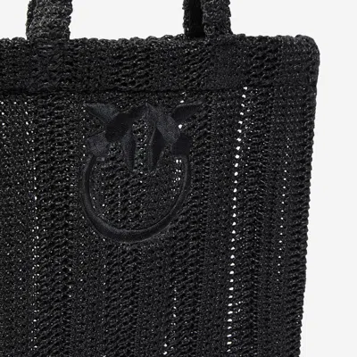 Pinko Embroidered Raffia Tote Bag In Black