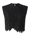 Pinko Crop Top With Openwork Embroidery And Crystals In Black