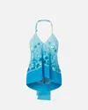 Pinko Embroidered Top With Sequins And Open Back In Multi. Blue/light Blue