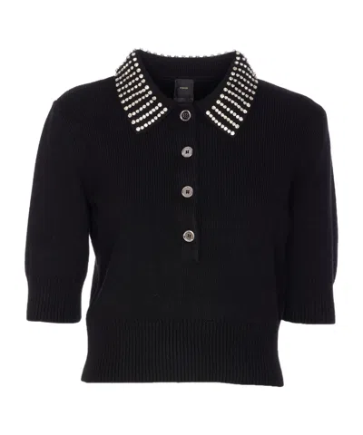 Pinko Emilia Embellished Collar Knitted Sweater In Black