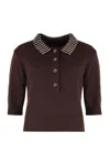 Pinko Emilia Ribbed Knit Polo Shirt In Brown