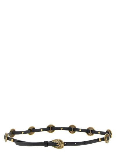 Pinko Engraved Plaque Belt In Burgundy
