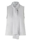 Pinko Enriqueta High-neck Top With Tie-detail Scarf In Gray