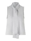 Pinko Enriqueta High-neck Top With Tie-detail Scarf In Gray