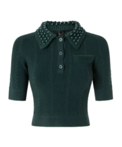 Pinko Zopfmuster-poloshirt Mit Perlenkragen In Green