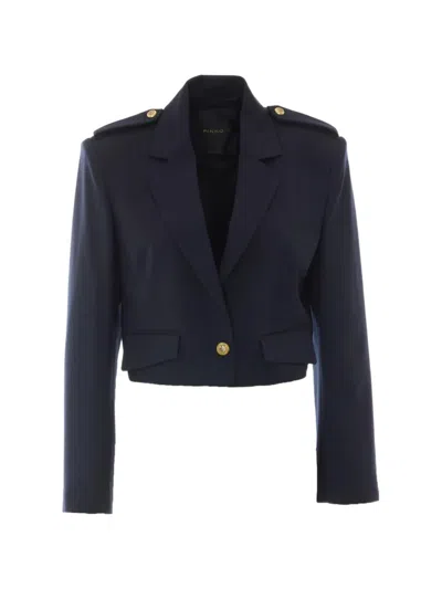 Pinko Epaulette Cropped Jacket In Blue