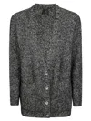 Pinko Erbaceo V-neck Knitted Cardigan In Grigio Nero Bianco