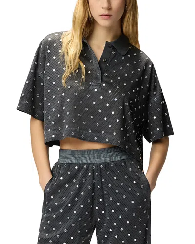 Pinko Erve Embellished Mesh Polo Shirt In Black