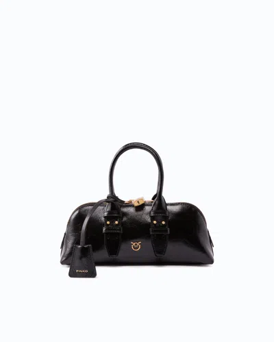 Pinko Escape Bag Horizontal Small Handbag In New Shiny Leather In Black