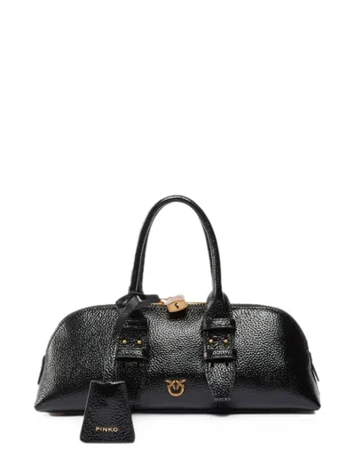 Pinko Escape Bag Horizontal Small Handbag In Tumbled Leather In Black