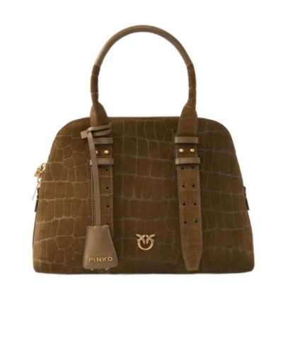 Pinko Escape Bag Small Handbag In Crocodile-print Leather In Brown