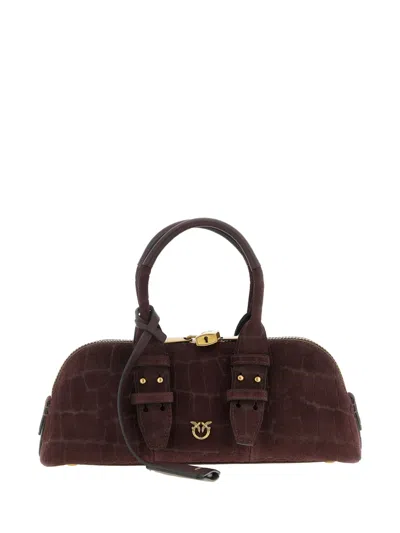 Pinko Escape Baguette Coconut Print Love Birds Handbag In Brown
