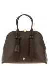 Pinko Escape Love Birds Logo Leather Bowling Maxi Tote Bag In Brown