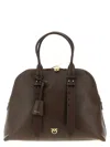 Pinko Escape Love Birds Logo Leather Bowling Maxi Tote Bag In Brown